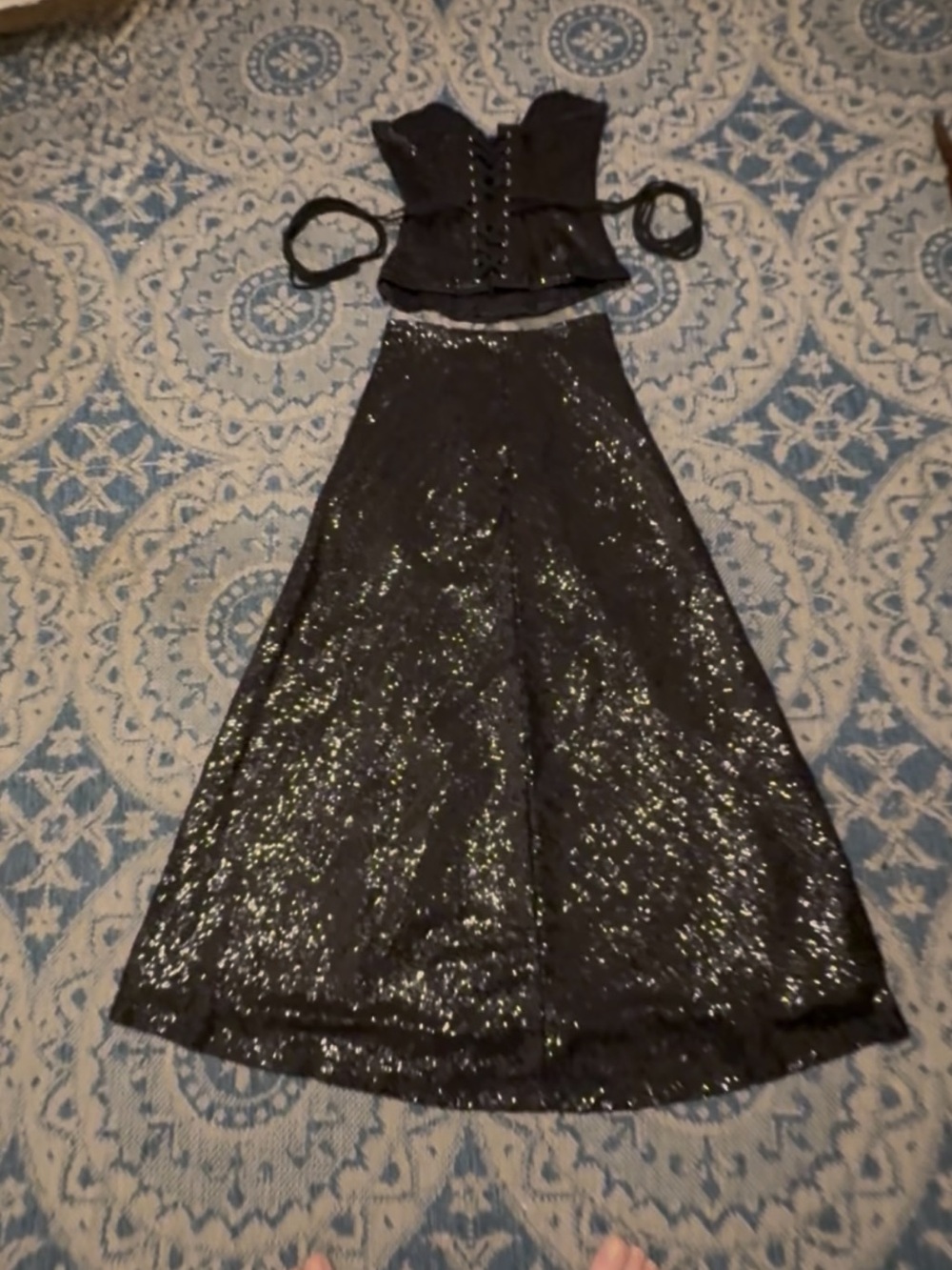 Top Drawer by Daisy Corsets blk sequin corset/skirt, sm, used.